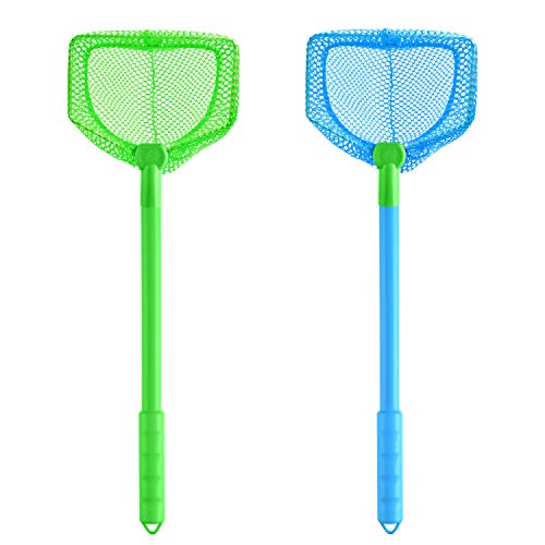 Coopay 2 Pieces Butterflies Fishing Net Catching Bug Floating Bait Beach Nets for Outdoor Playing - color: Green + Blue