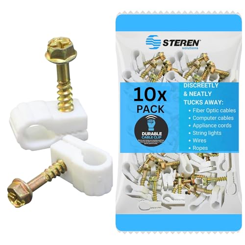 STEREN Coaxial Cable Clips - Cable Holder - Wire Clips - Siding Clips for Hanging - Cord Holder for Desk - Cable Clamps - Cord Clip - Wire Organizer Clips - Tv Mount Screws - White - 10 Pack - color: White, size: 10 Pack - Mini Dual Cable