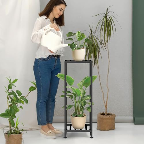 LUBORN Plant Stand Indoor Outdoor, Wrought Iron Plant Stands 2 Tier Heavy Duty Metal Pedestal Stand Decorative Flower Stand for Patio Garden Deck Living Room