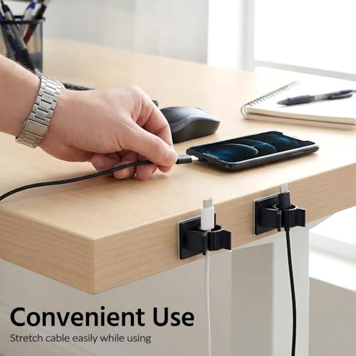 Eboot 50 Pieces Adhesive Cable Wire Clips Strong Cord Clips Wire Holders Cable Cord Straps Management Clamps Tie Holder for The Wall, Under Desk, Car, Office and Home