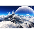 Celestial Aquarium Backdrop Snow Capped Mountains Alien Planet Terrarium Background Space Planets and Natural Landscape Fish Tank Backdrop Tranquil Natural Cloudy Sky Aquarium Backdrops 36x18in - color: White_Blue, size: 36(W)x18(H)in
