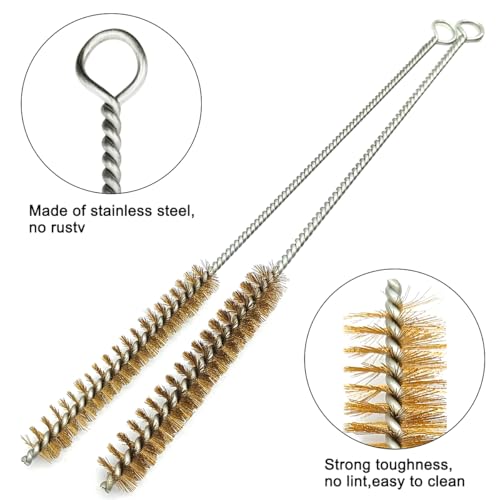 7 Pcs Brass Wire Tube Brushes Bottle Brush Set,11Inch Long Wire Brass Brushes for Cleaning,Wire Pipe Cleaner Bore Brush Deep Cleaning for Tubes,Bottle,Keyboards,Glass, Gold
