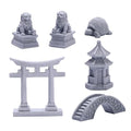 6 PCS Mini Zen Garden Accessories, Miniature Garden Bridge Foo Dogs Torii Gate Sandstone Figurines Meditation Zen Decor Japanese Fish Tank Terrarium Bonsai Decorations (Art Deco) - style: Art Deco
