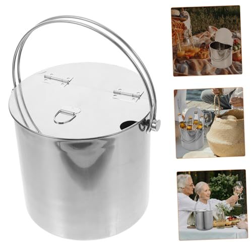 Stainless Steel Portable Ice Cube Storage Bucket with Handle Multi-Function Wine Cooler for Parties Picnics and Camping Events Capacity Beverage Pail for Cold Drinks