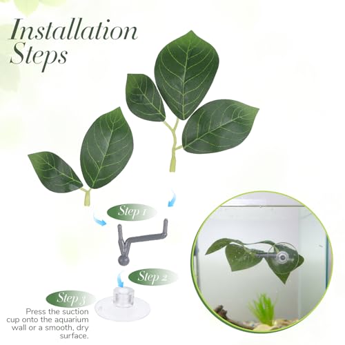 3 PCS Betta Fish Leaf Hammock, Faux Fishs Leafs Pads 5.5 Inch Plastic Artificial Plant Twin Leaf Design with Suction Cup Aquarium Decorations Ornaments Fish Tank Accessories for Resting Hiding Playing