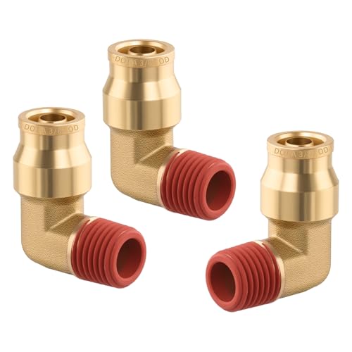 3PCS Brass Quick Push to Connect Fittings, 90 Degree Union Elbow DOT Approved 3/8" Tube OD x 3/8" NPT Thread Air Brake Line Adapter Air Suspension Kit for Car Truck Trailers - size: 3/8" OD x 3/8" NPT, style: Quick Push 90° Elbows-3PCS