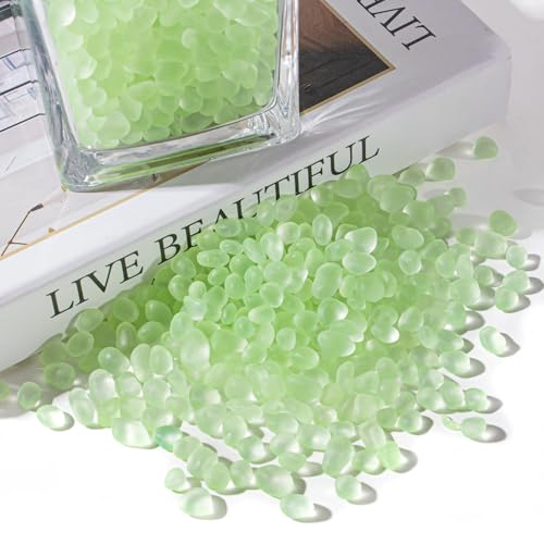 Keedolla Sea Glass Stones Frosted Glass Pebbles Gemstones for Aquarium Gravel Fish Tank Rocks, Vase Fillers, DIY Crafts - Fluorescent Green(230g/8oz) - color: Fluorescent Green, size: 0.5 LB