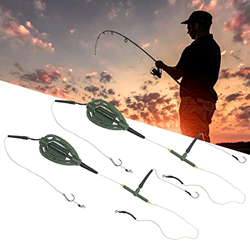 Carp Fishing Bait Cage Feeder with Wire Hook Rigs, Sturdy European Style Long Line Nesting Trap Device Inline Method Inserted Weight Quick Sinking Durable Angler Lure Equipment Tackle 2PCS - size: 35g