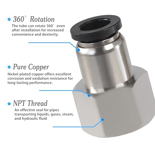 5/16 Air hose fittings, Push to Connect Air fittings Female Straight 5/16 Inch Tube OD x 1/4 NPT Thread Fitting (Pack of 10) - size: OD 5/16 - NPT 1/4, style: Female thread