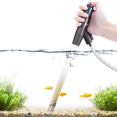Aquarium Vacuum Gravel Cleaner Adjustable, Aquariums Siphon Fish Tank Cleaner, Manual Python Water Changer with Air Push Button, Fishtank Vacuums Cleaning Kit for Suck Manure Wash Sand - color: Navy Blue + Silver Gray