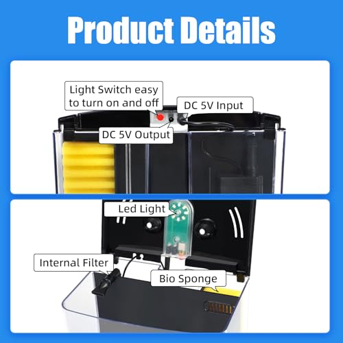 AQUANEAT Fish Tank, 1.2 Gallon Aquarium, Small Betta Fish Tank Starter Kit with LED Light and Water Filter Pump, Rectangular