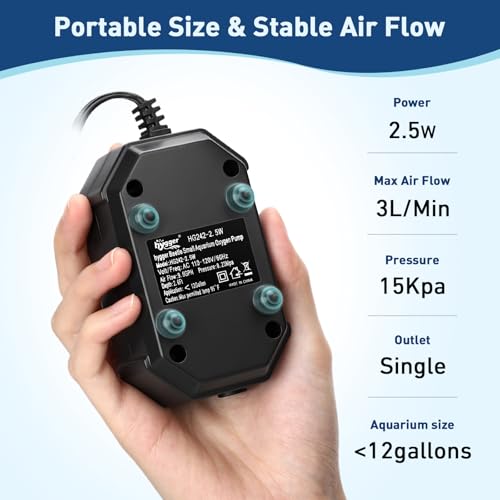 hygger Aquarium Air Pump, Ultra Quiet Oxygen Aerator with Air Stone Airline Tubing Check Valve, Aquarium Fish Tank Air Bubbler for 3 to 79 Gallon Tank and Bucket - size: Small