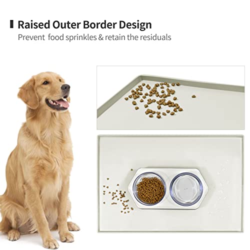 Dog Food Mat,Silicone Waterproof Food Tray,Non Slip Pet Bowl Mats Placemat,0.6" Raised Edge,Suitable for Most Small and Medium Sized Pets,24" x 16" - color: Beige, size: 24" x 16"