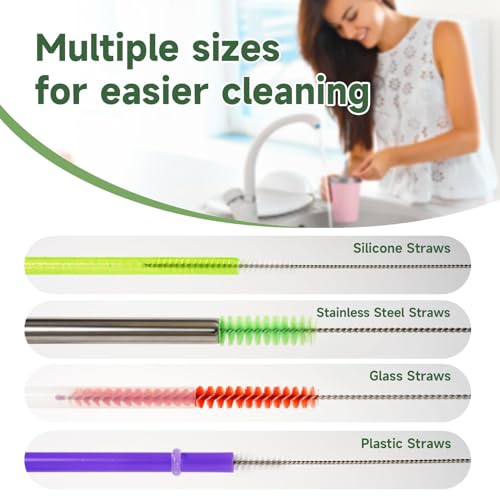 9PCS Reusable Long Colored Straw Cleaner Brush Set 12" Bendable,Capable of Cleaning Various Metal, Silicone, Plastic, Bamboo,Glass Straws Tubes Diameters Ranging from 4-16mm