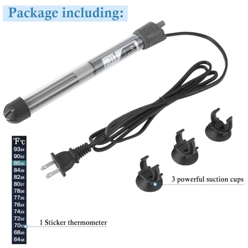 HITOP 100W Adjustable Aquarium Heater, Submersible Fish Tank Heater Thermostat with Suction Cups for 12-30Gal - size: 8.8in-100w