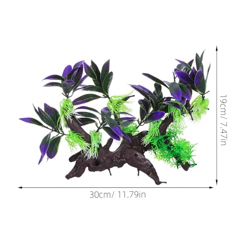 Abaodam 2pcs Artificial Aquarium Plants with Driftwood Ornament, Simulated Resin Water Grass Fish Tank Decorations for Home and Public Aquariums