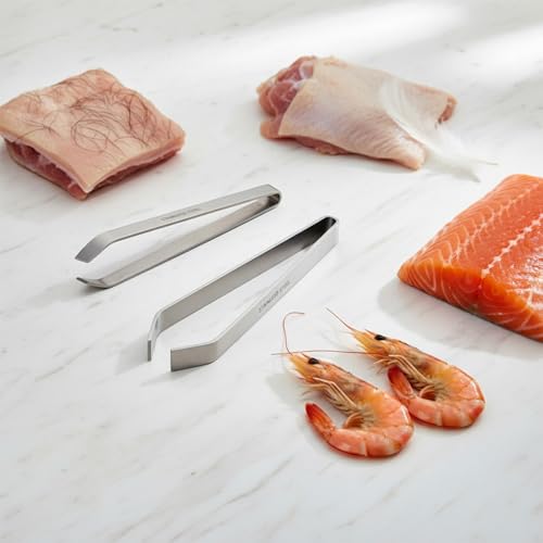 Seafood Fish Bone Remover Tweezers Set 1 Flat Tip 1 Slant Tip Stainless Steel Kitchen Seafood Tweezers for Fish Shrimp Crab Bone Picking Vein Removing Seafood Processing