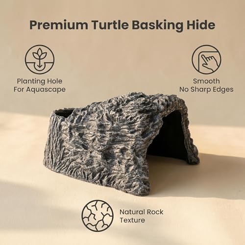 Extra Large Reptile Hideouts Cave, Resin Tortoise Hide Cave, Rock Basking Habitat Decor for Bearded Dragon, Leopard Gecko, Snake, Turtle, Lizard, Frog, Terrarium Aquarium Hideout(Large Size) - size: 9.3*8.1*5inch