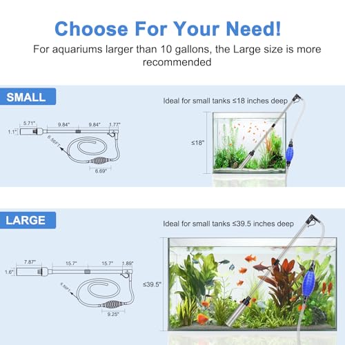 fishkeeper Quick Aquarium Siphon Pump Gravel Cleaner - 256GPH / 80GPH Adjustable Powerful Fish Tank Vacuum Gravel Cleaning Kit for Aquarium Water Changer, Sand Cleaner, Dirt Removal - size: Small