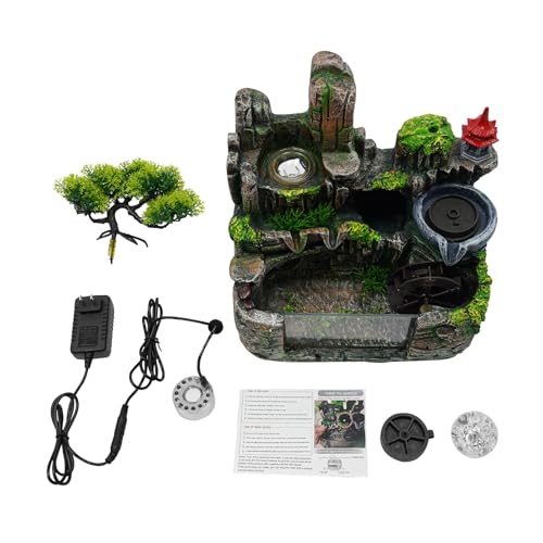 Indoor Rockery Desktop Fountain Waterfall Decor, LED Atomizing Office Decor, Water Sound with Rockery Aquariums Plant Atomizing Fish Tank for Office Crafts Decorative
