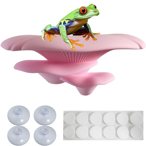 Mushroom Decor for Reptile Tank, Fish Tank, Pet-Safe Bearded Dragon Tank Accessories, Realistic Terrarium Plants for Crested Geckos, Frogs,Realistic Habitat Ornament (Pink) - color: Pink