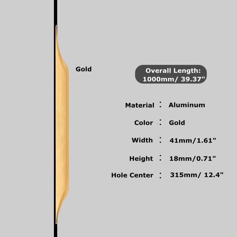5 Pack Finger Pulls for Cabinets, Streamlined Long Concealed Handle for Home Kitchen Door Drawer Cabinet, Mount Finger Edge Tab Pull Golden Aluminum (Gold,1000mm/39.37 Overall Length) - color: Gold, size: 1000mm/39.37 Overall Length