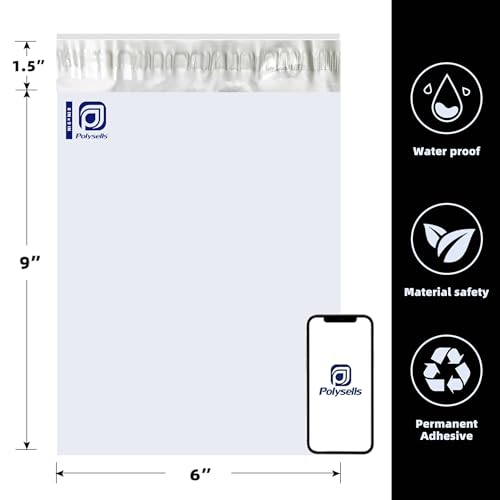 POLYSELLS 100 pcs 6x9 Inches White x Silver Poly Mailers Shipping Envelopes, Strong Adhesive Sealing, Waterproof, and Tear-resistant Postal Mailing Bags for Clothing, Books, and Accessories - size: 6"x9" 100 PCS