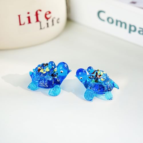 HDCRYSTALGIFTS 2.5'' Blown Glass Sea Turtle Figurines Collectible Gift for Mom Women, Handmade Glass Sea Animals Collection for Home Shelf Decor, Dollhouse Miniatures - color: Sea Turtle