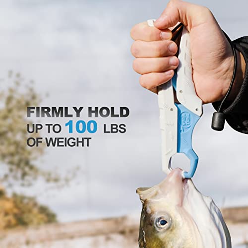 SNAIL TRAIL 7.5''/9'' Floating Fish Gripper, Fishing Grabber, Catfish Mouth Pliers, Caught Bass Holder, Digital Scale Hook Clamp, Saltwater Lip Grip Tool with Lanyard, Gifts for Men - color: White-blue