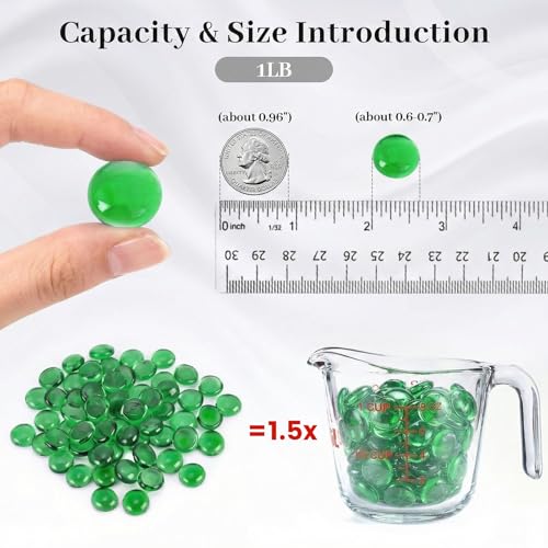 FUTUREPLUSX 1LB Green Flat Glass Marbles, Premium Colored Gems Fish Bowl Marbles Decorative Mosaic Glass Pebbles Floral Smooth Stones for Vases Aquarium Home Decor - color: Green