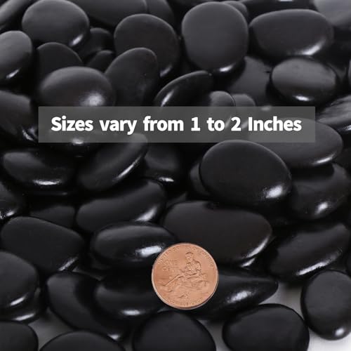 Calofulston 10LB Black Rock, Small River Stones Pebbles for Plants, Vases, Landscaping, Highly Polished Decorative Rocks, 1-1 3/4 Inch - size: 10lb, style: Black