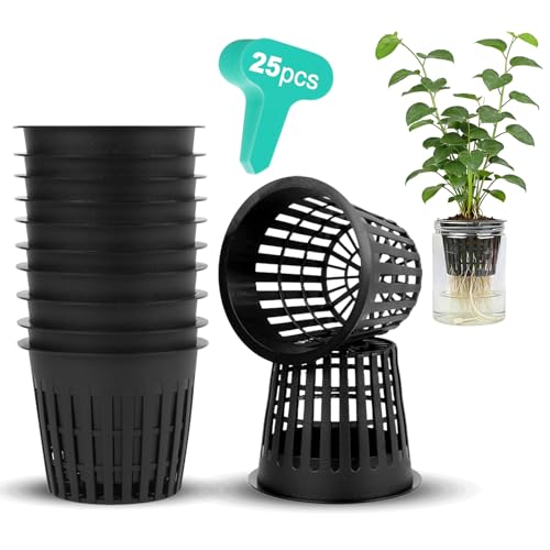 25-Pack 3-Inch Net Cups with 20 Plant Labels - Perfect for Aquaponics, Mason Jar Hydroponics, Kratky Method, and Orchid or Vegetable Gardening - Durable Slotted Mesh Insert for Optimal Growth