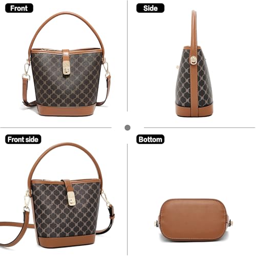 FOXLOVER Coated Canvas Bucket Crossbody Bags for Women Top-Handle Handbags Small Satchel Purse Trendy Twist Lock - color: Coffee a