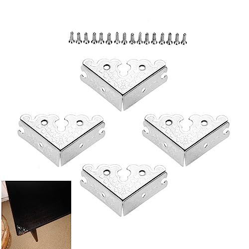 dophee 4Pcs Decorative Corner Protectors, Retro Style Edge Safety Guards Covers for Picture Frame Album Jewelry Box Gift Box Wooden Case Chest Tables Cabinet Furniture, 1.34"x1.34"-Silver - color: Silver