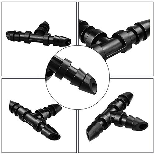 70 Pack Barbed Tee Fittings, 1/4" Drip Tubing, Black, Plastic, Irrigation Fitting, HOSE PIPE FITTING, Barb Tee, 1/4 inch - size: 70P-Tee Fittings