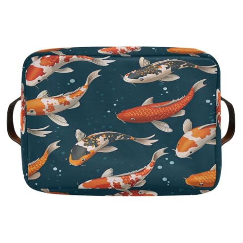 Foldable Storage Baskets, Koi Carps 3D Japanese Storage Bins with Handles, Decorative Cloth Organizer Storage Boxes for Home|Office 15 x 11 x 9.5 in - color: Koi Carps 3d Japanese, size: 1 PCS