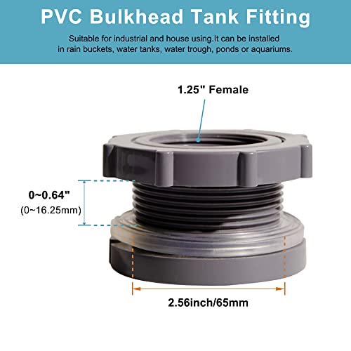 1.25 Inch PVC Bulkhead Water Tank Connector Adapter Fitting with Plugs Thru-Bulk Pipe Fitting for Rain Barrels, Aquariums, Ponds(Set of 2) - size: 1.25"-2pcs