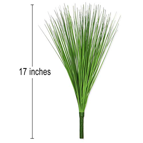 Beebel Artificial Plants 17" Artificial Onion Grass Bushes UV Resistant Plants Faux Shrubs Fake Wheat Grass Greenery Topiaries for Bathroom Home Office House Decorations (4 Pcs/Green)