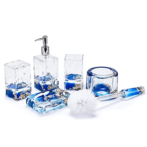 LOCCO DECOR 5 Piece Acrylic Liquid 3D Floating Motion Bathroom Vanity Accessory Set Shell - size: 5-piece, style: Shell