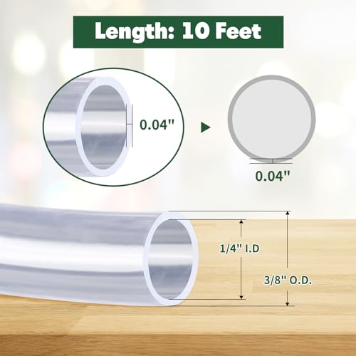 10 Feet - 1/4" ID x 3/8" OD Clear Vinyl Tubing, Translucent Plastic PVC Tubing Hose Pipe for Water Air Pump