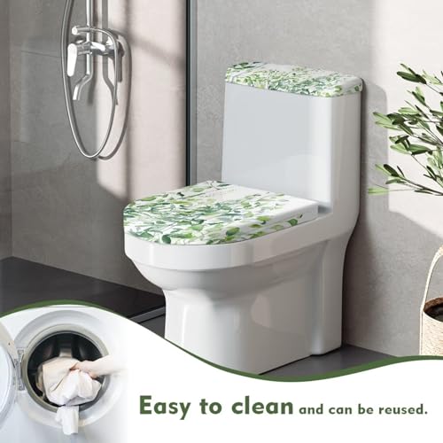 Toilet Lid Tank Protector Covers Set of 2, Washable Reusable Toilet lid Cover Stretch Toilet Tank Lid Cover Accessories Fits Most Standard Tanks & Lids, Leaf Green White - color: Leaf Green White
