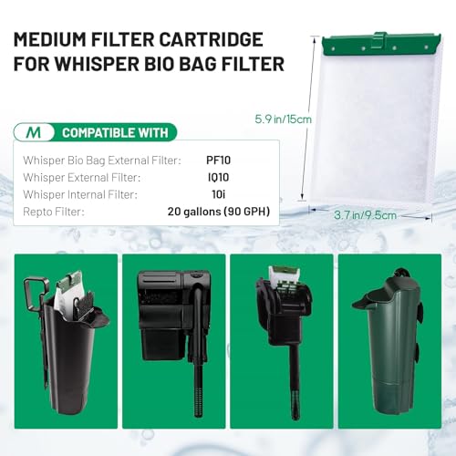 10 Count Medium Filter Cartridges Compatible with Whisper Bio Bag Filters, Large Aquarium Filter Cartridge for Whisper 10i/IQ10/PF10 and Repto Filter 90 GPH - size: M-10Pack