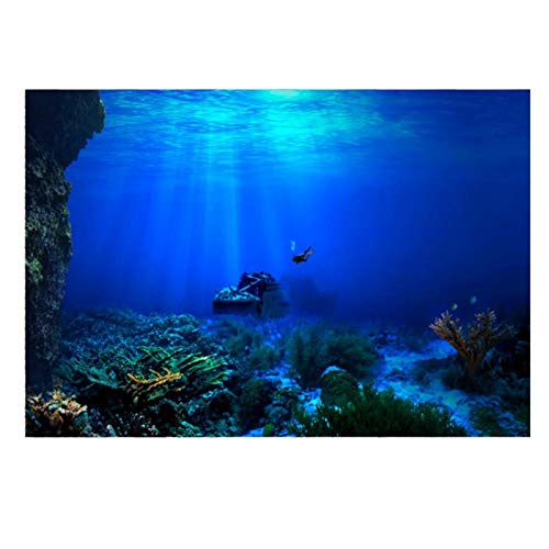 GLOGLOW Aquarium Poster, 3D Effect Underwater Background Sticker Thicken PVC Adhesive Static Cling Backdrop Fish Decorative Paper(76×46cm) - size: 76×46cm