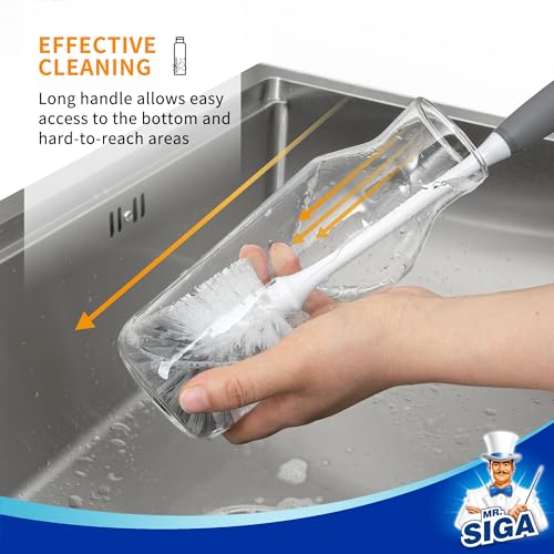 MR.SIGA Long Handle Bottle Brush, Flexible Scrub Brush for Water Bottles, Glasswares, Mugs, Gray, 2 Pack - color: Gray
