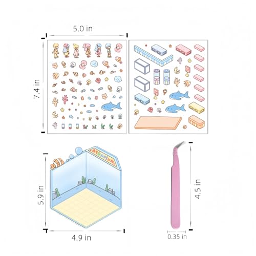 8 Sets Cute DIY 3D House Stickers with Tweezers,Fun 3D Sticker Scene Make Your Own Mini Cartoon Zoo Aquarium Library Coffee House Stickers for Gifts Therapy for Adult Relief Stress Pass The Time