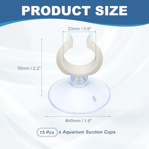 Aquarium Suction Cups, Fish Tank Suction Cups Clips Airline Tube Holders Clamps (Plastic, 15Pcs, Clear) for 0.9" Fish Tank Airline Tubing Binding Moss Shrimp Nest, 23x45MM - color: Clear, size: 23x45MM