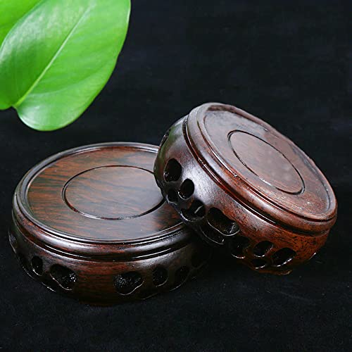 GOLDY&WENDY Oriental Home Decoration Chicken Wing Wood Display Stand Pedestal Round Wooden Hollow Carved Base (2.2'') - size: 2.2x2.2x1.0 in