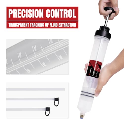Thorstone 500cc Automotive Fluid Extractor Pump for Easy Oil Change | Manual Oil Change Syringe with 60cm Rubber Hose & 2pcs 22cm PVC Suction Tubes - size: 500cc（60cm)