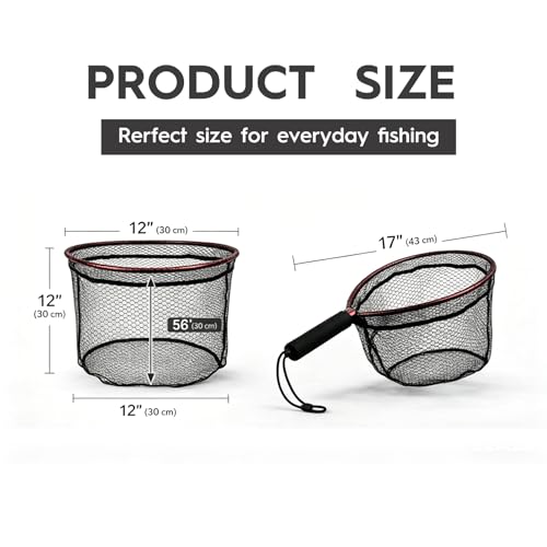 BasicGear Ultra-Light Aluminum Landing Net – Soft Mesh, Lightweight Frame, EVA Floating Non-Slip Grip, Anti-Loss Rope & Carabiner Clip, for Flying Fishing and Kayak Fishing