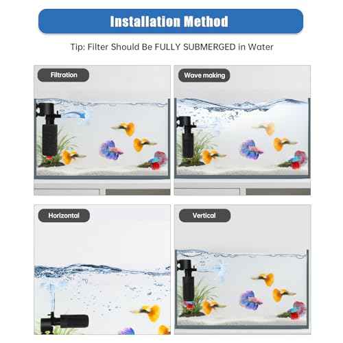 Aquarium Filter for 5-10 Gallon Tank – Ultra Quiet Submersible Filter Pump, 4W Energy Efficient, Adjustable Flow, Easy to Install, for Freshwater Fish and Small Aquariums - size: 4W for 5-10 Gallon Tanks